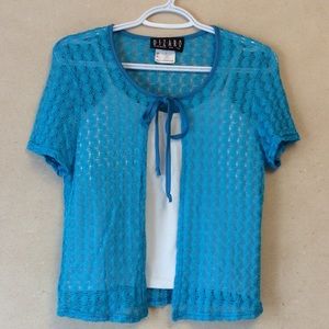 vintage 90’s tie up short sleeve sheer crochet top